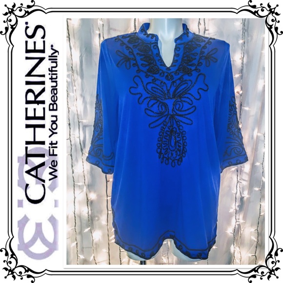 Catherines Tops - CATHERINES ⭐️ Blue Long Sleeve Embellished Tunic